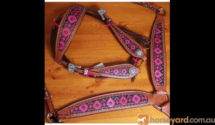 CSS Pink Diamond Inlay Tackset- Chestnut Leather Cob/ Full on HorseYard.com.au