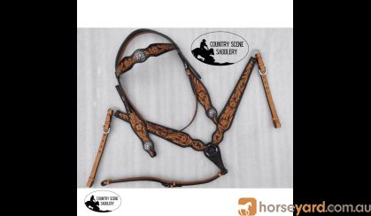 CSS Floral Tooled Headstall and Breastcollar on HorseYard.com.au